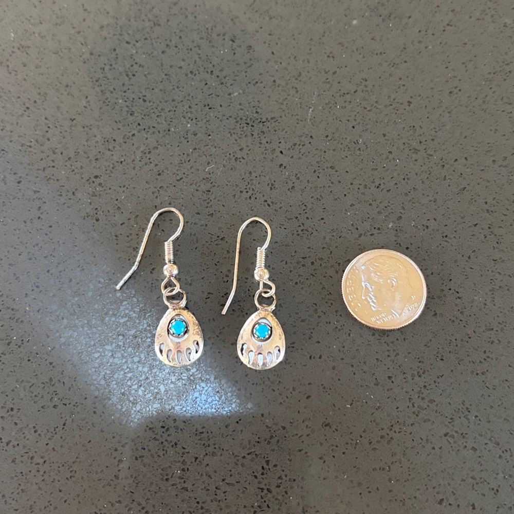 Silver and Turquoise Drop Earrings - Picture 2 of 2